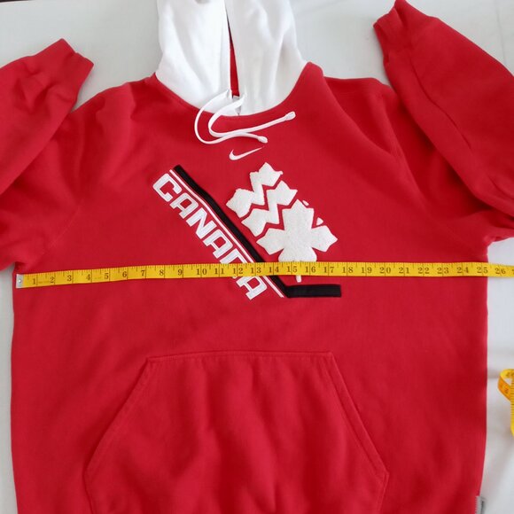 Vintage Nike ELBOWS UP red and white Canadian hockey hoodie Size L very roomy - Picture 3 of 9